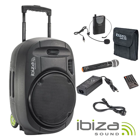 Coluna Amplificada 15" 800W USB/BT/SD/Bat Vhf Preta IBIZA