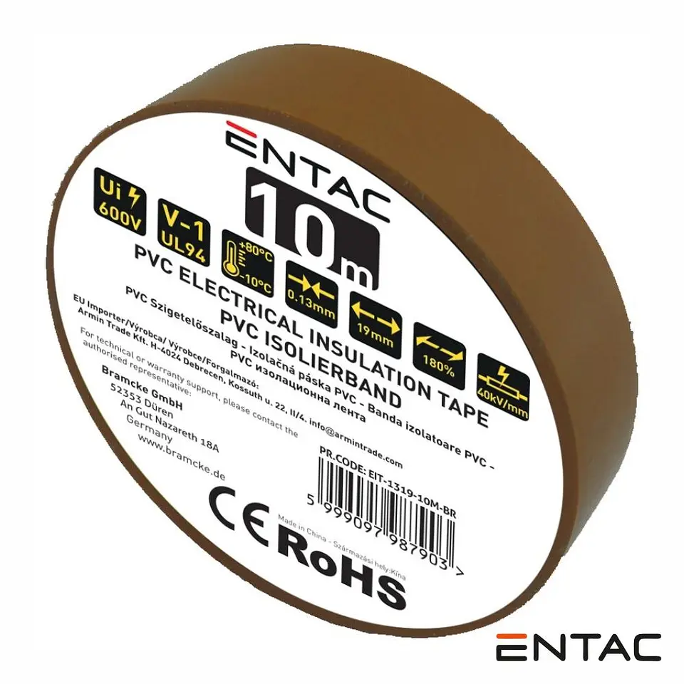 Fita Isoladora PVC 19mm x 10m Castanho ENTAC 1