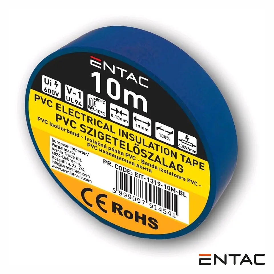 Fita Isoladora PVC 19mm x 10m Azul ENTAC 1