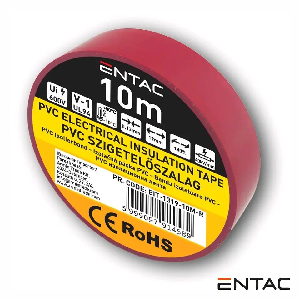 Fita Isoladora PVC 19mm 10m Vermelho ENTAC 1