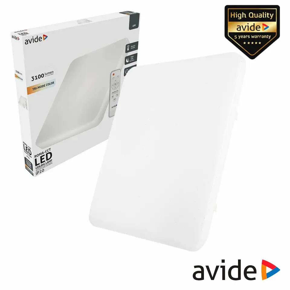 Painel Led Quadrado Aplique 48W CCT 3100lm C/ Comando AVIDE 1