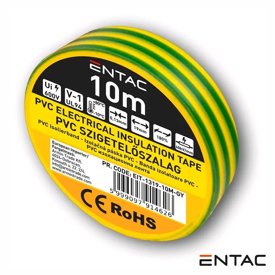 Fita Isoladora PVC 19mm 10m Verde/Amarelo ENTAC 1