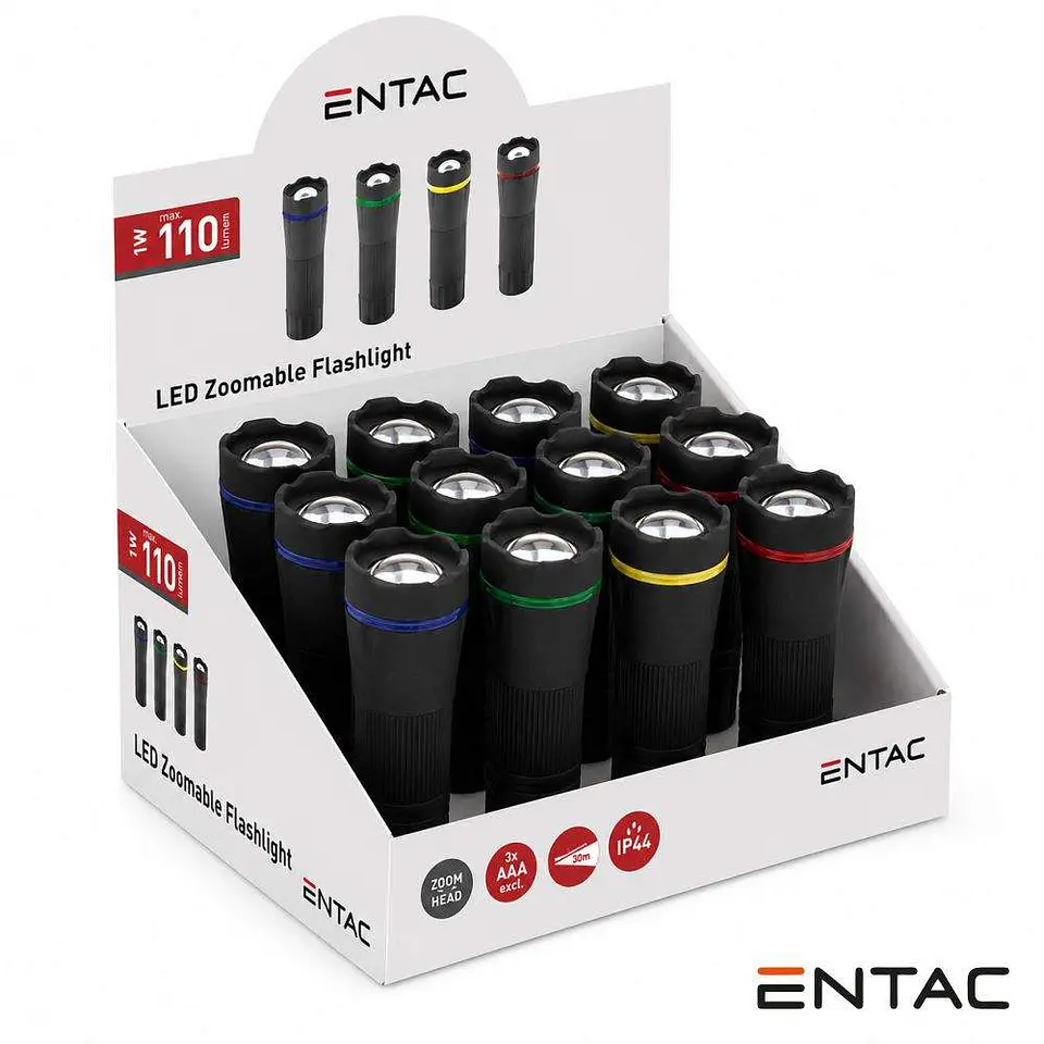 Expositor 12 Lanternas LED 1W C/ Zoom 110lm IP44 ENTAC 1
