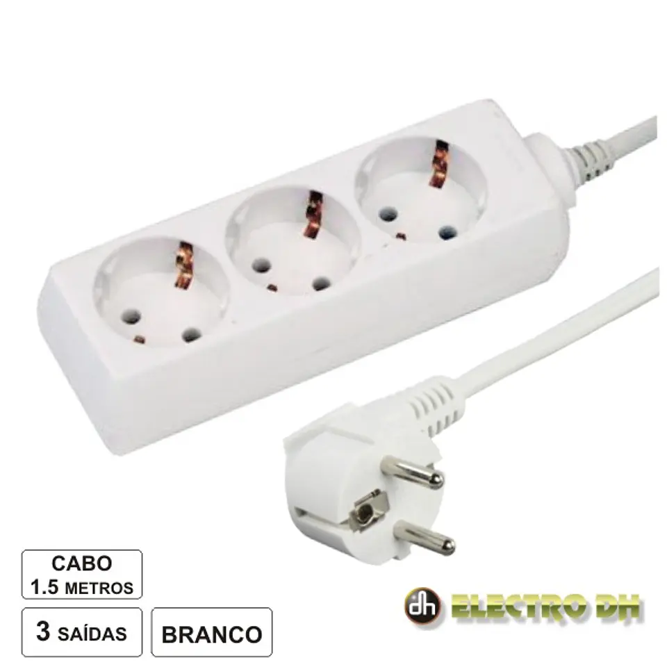 TOMADA ELÉTRICA C/ 3 SAÍDAS 1.5M BRANCO EDH 1