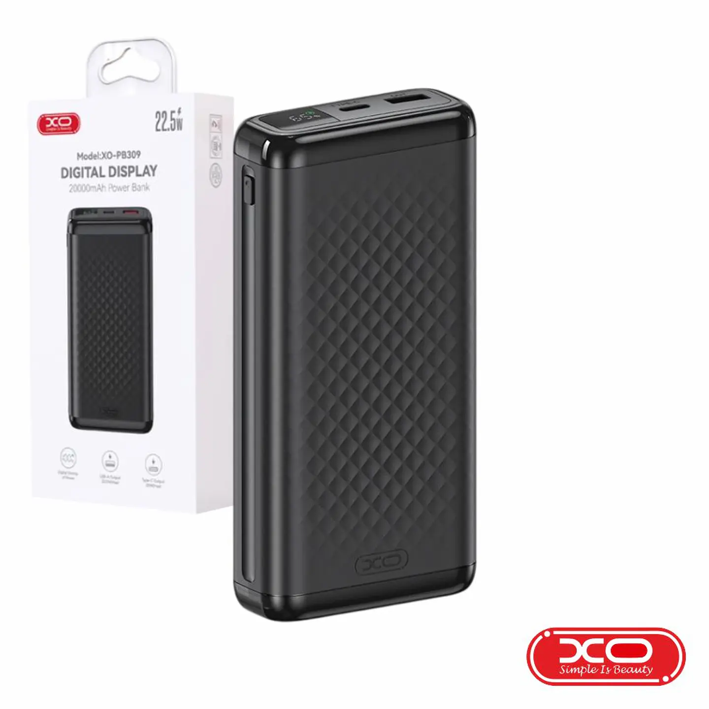 Powerbank 20000mAh USB-A/USB-C 22.5W Preto XO 1