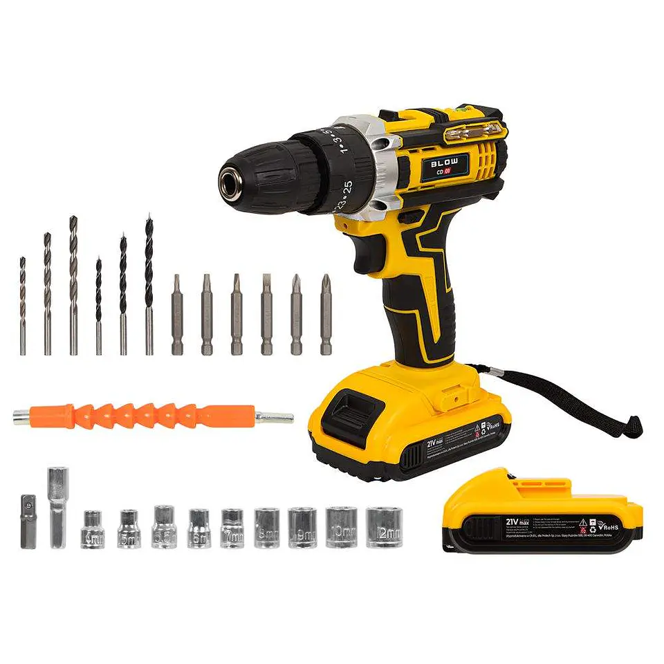 Kit Completo Berbequim Aparafusadora 21V C/ Martelo BLOW 1