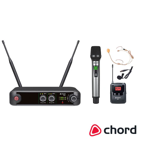 Central de Microfones UHF S/ Fios 2 Canais CHORD