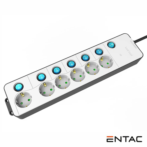 Extensão Elétrica 6x Schuko C/ Interruptores 1.5m ENTAC