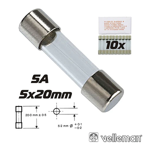 FUSÍVEL 5X20 FUSÃO LENTA 5A (10X) VELLEMAN