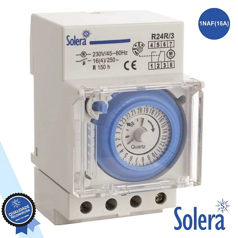 TEMPORIZADOR DIÁRIO ANALÓGICO 16A 230V P/ CALHA DIN SOLERA