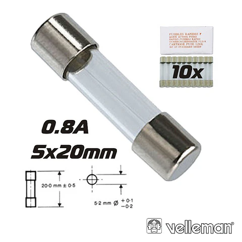 FUSÍVEL 5X20 FUSÃO LENTA 0.8A (10X) VELLEMAN