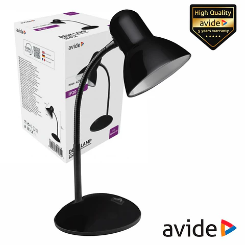 Candeeiro Secretária E27 40W IP20 Preto AVIDE
