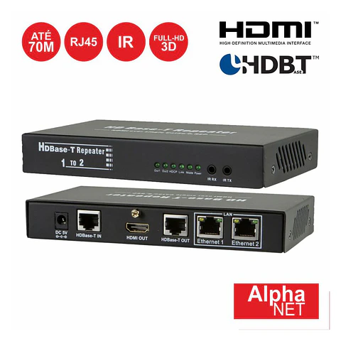 RECEPTOR HDMI RJ45 HDBaseT IR 70M FUNÇÃO REPETIDOR ALPHANET