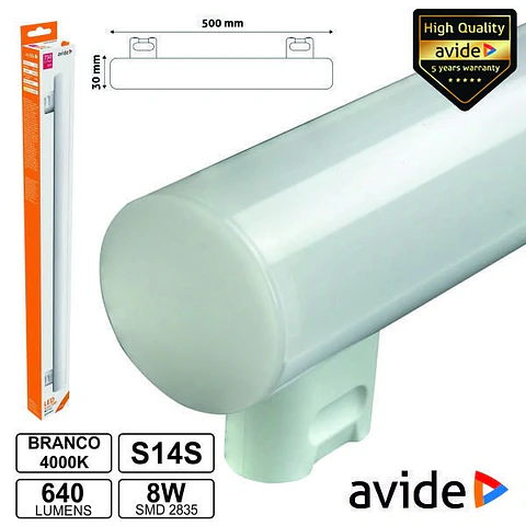 LÂMPADA TUBULAR 8W 50CM LEDS S14s 4000K 640LM AVIDE