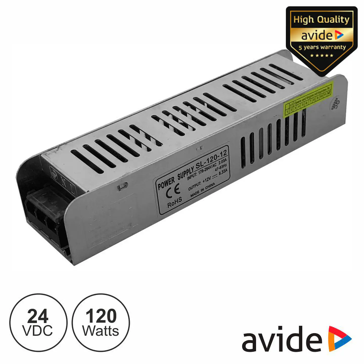 Fonte De Alimentação Industrial Slim 24V 120W IP20 AVIDE 1