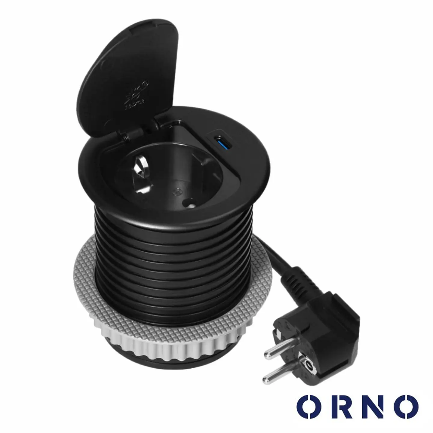 Tomada Elétrica P/ Secretária 1 Saída USB-C PD Preta ORNO 1