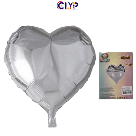 Globo 45 cm metalizado, corazón plateado (1 unidad)