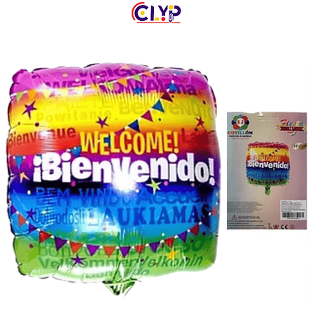 Globo 45 cm metalizado, bienvenido (1 unidad)