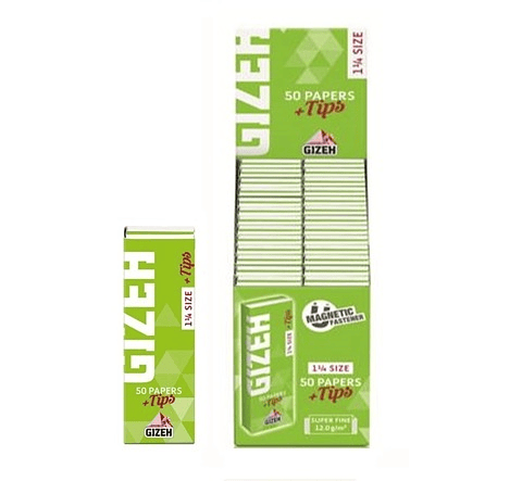 PAPELILLOS GIZEH VERDE 1 1/4 + TIPS 26 unid.