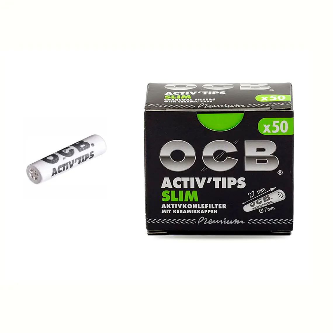 FILTRO DE CARBÓN ACTIVO OCB CON TAPA CERÁMICA 7MM 1