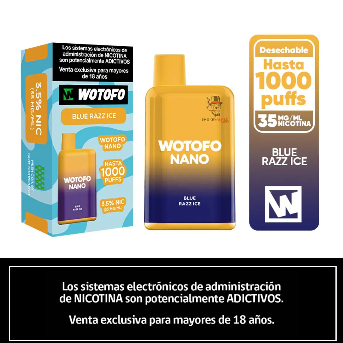 Wotofo Nano 1000 Puffs – Blue Razz Ice 1