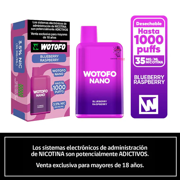 Wotofo Nano 1000 Puffs – Blueberry Raspberry 1