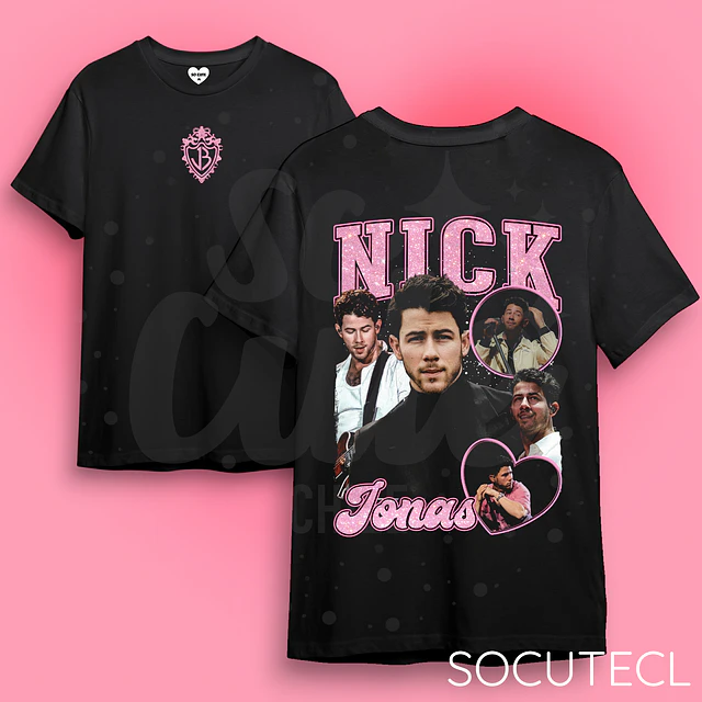 POLERA NICK JONAS DTG + GLITTER (FRENTE Y ESPALDA)