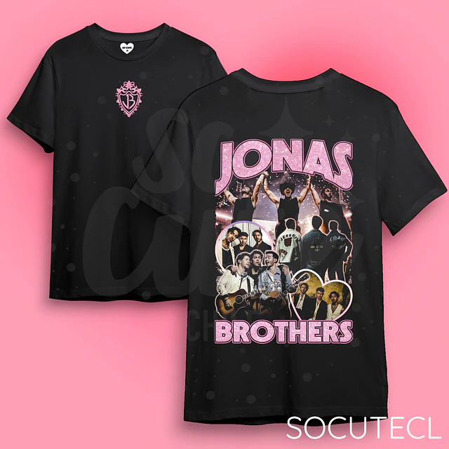 POLERA JONAS BROTHERS DTG + GLITTER (FRENTE Y ESPALDA)