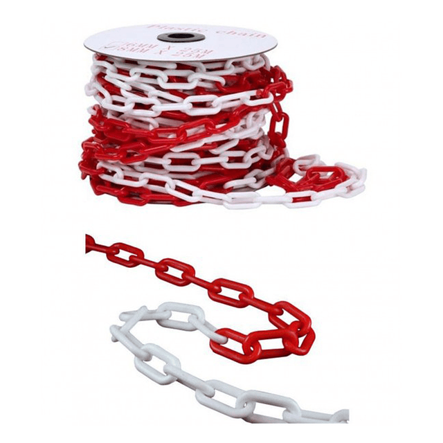 Cadena plástica Rojo-Blanca 50 mts. (Rollo) - V0001