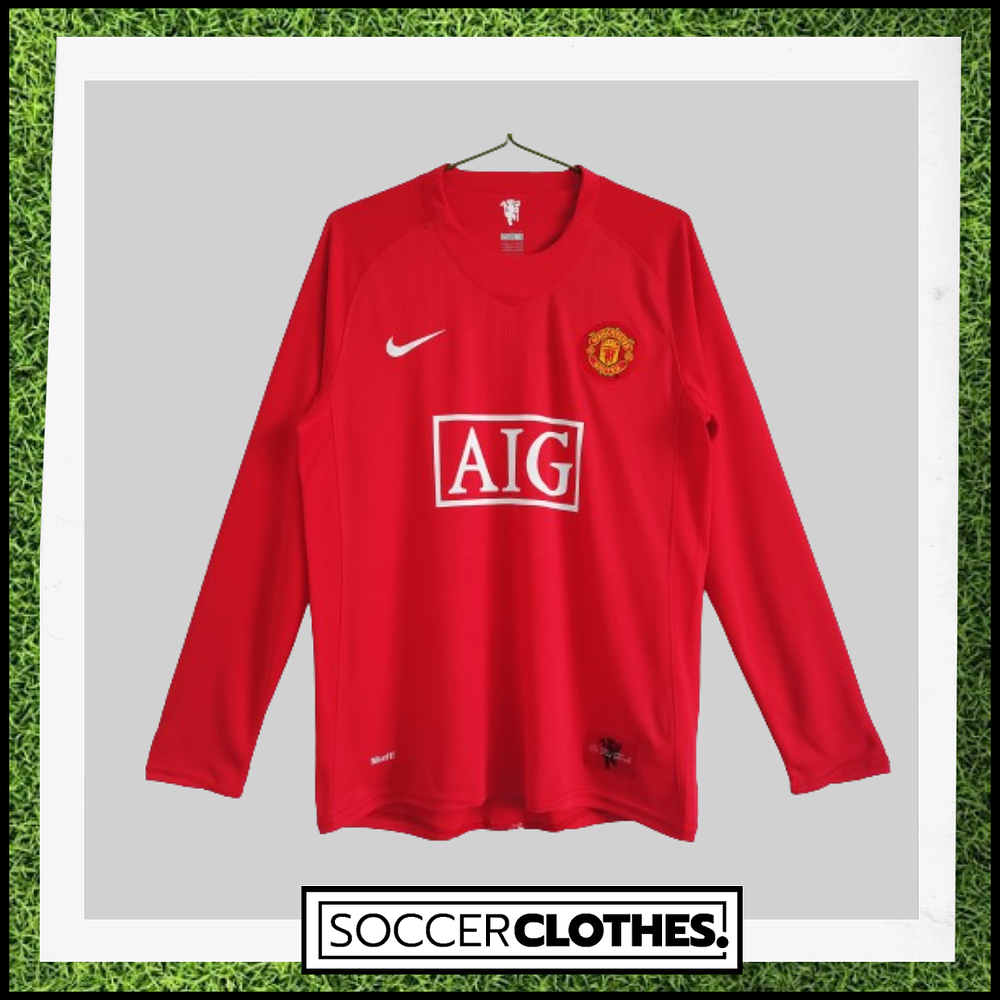 (ZC007) Camiseta 1º Manchester United - Versión Fan - Manga Larga - Retro - 07/08