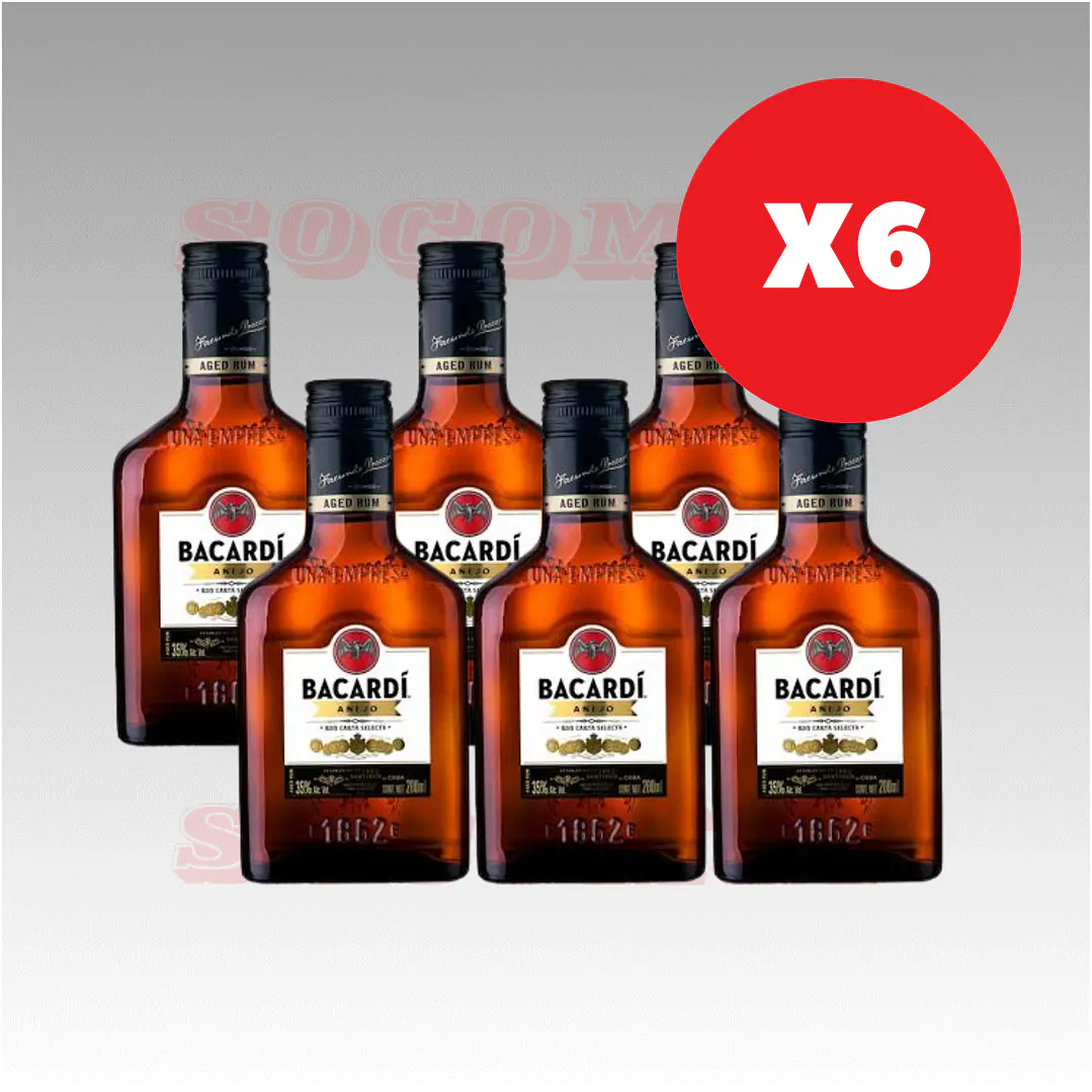 Pack x6 Petaca Bacardi Añejo 200cc 1