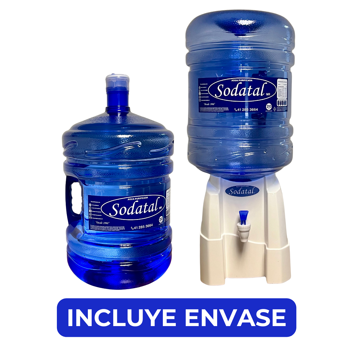 Agua Purificada Sodatal 20lts Pack 2 bot + Fuente De Mesa + envase