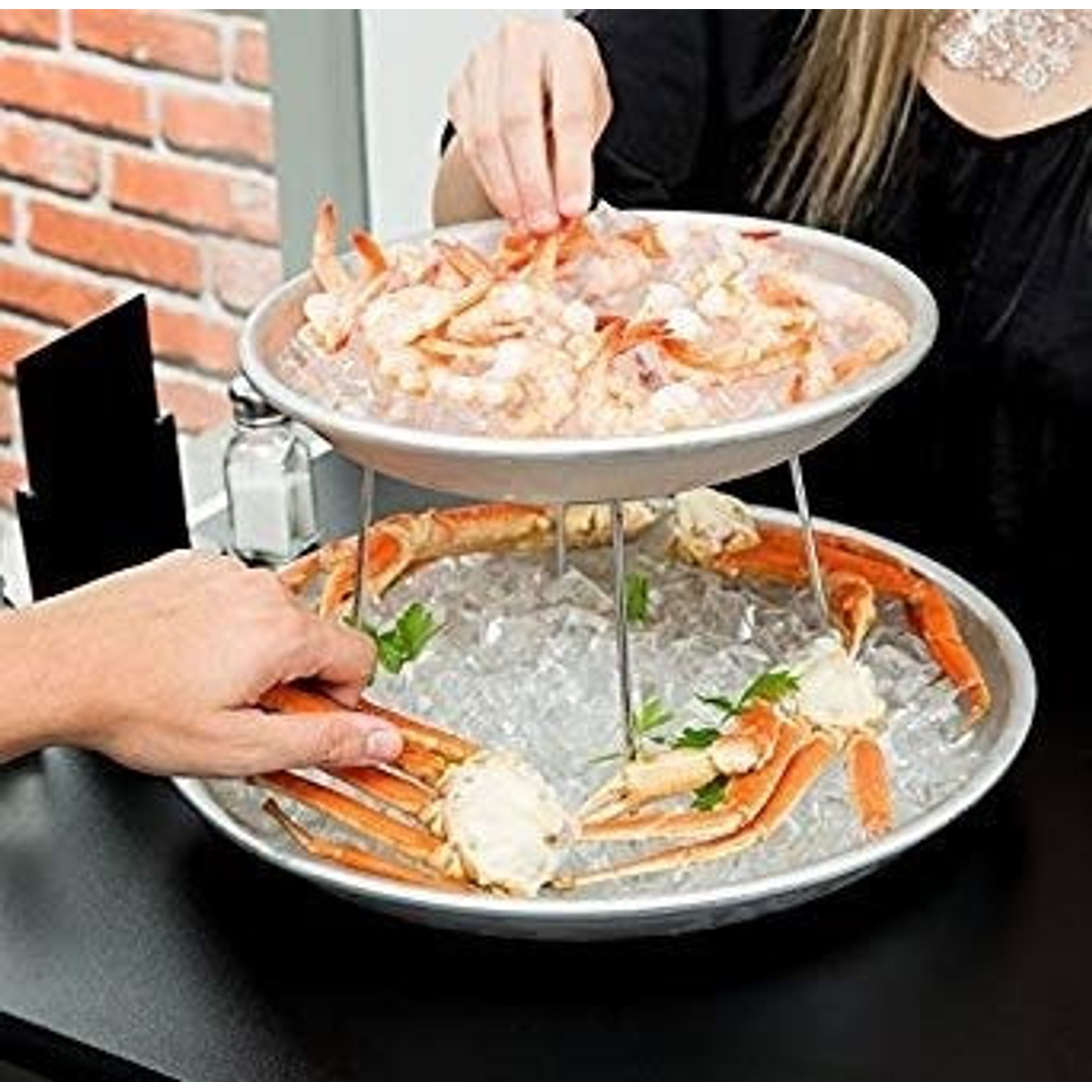 Set Soporte + 2 Bandejas Redonda Aluminio Mariscos Restauran 5