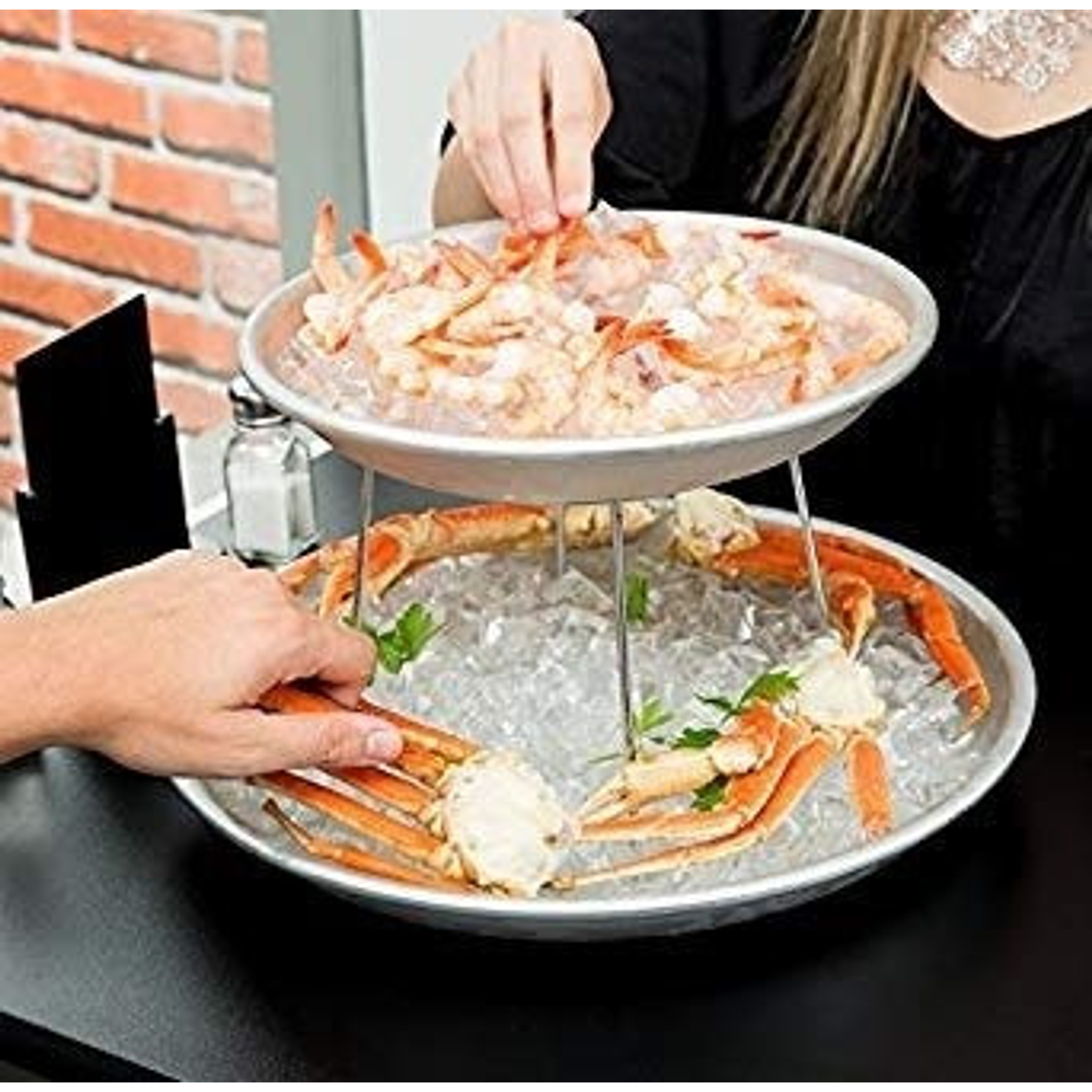 Set Soporte + 2 Bandejas Redonda Aluminio Mariscos Restauran 5