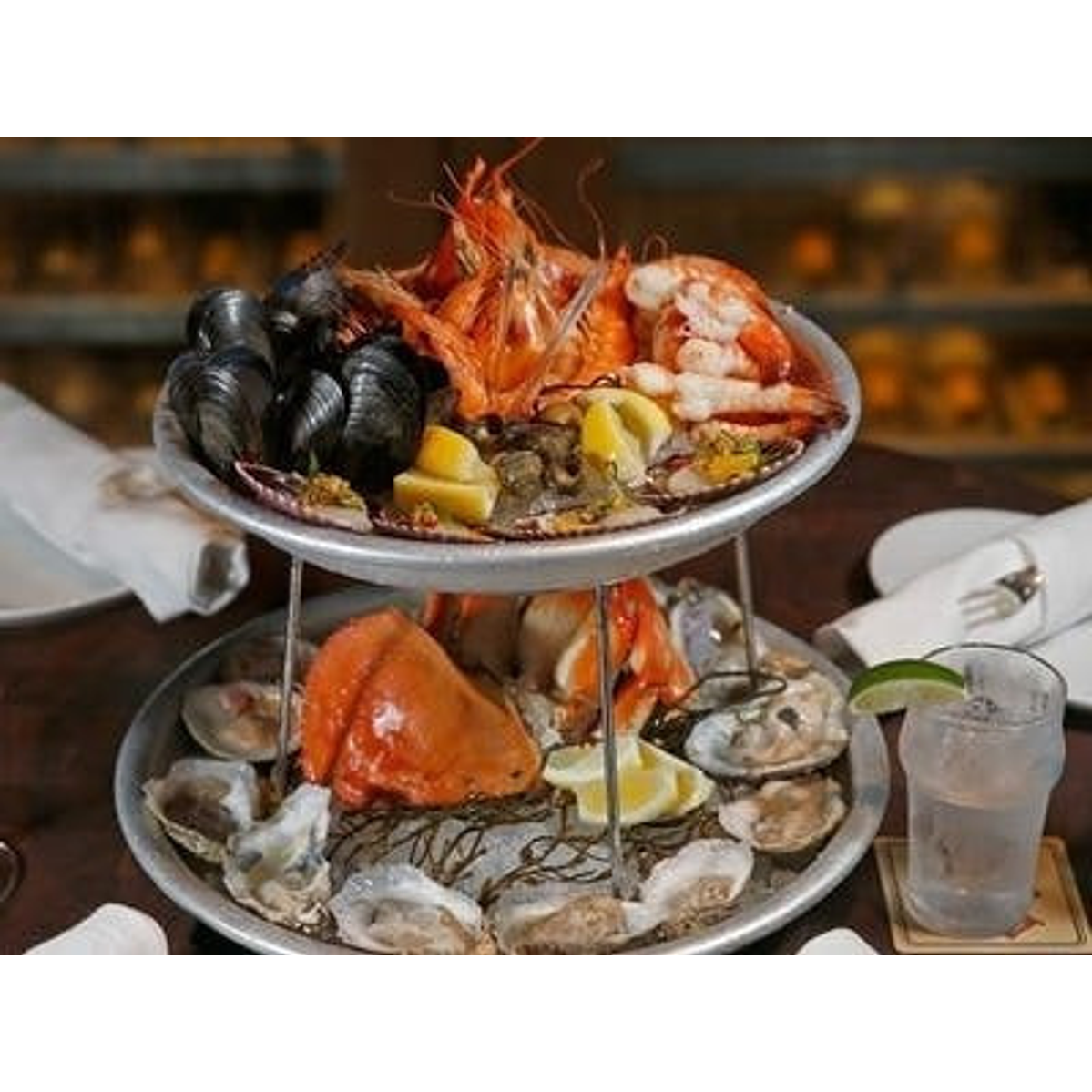 Set Soporte + 2 Bandejas Redonda Aluminio Mariscos Restauran 6