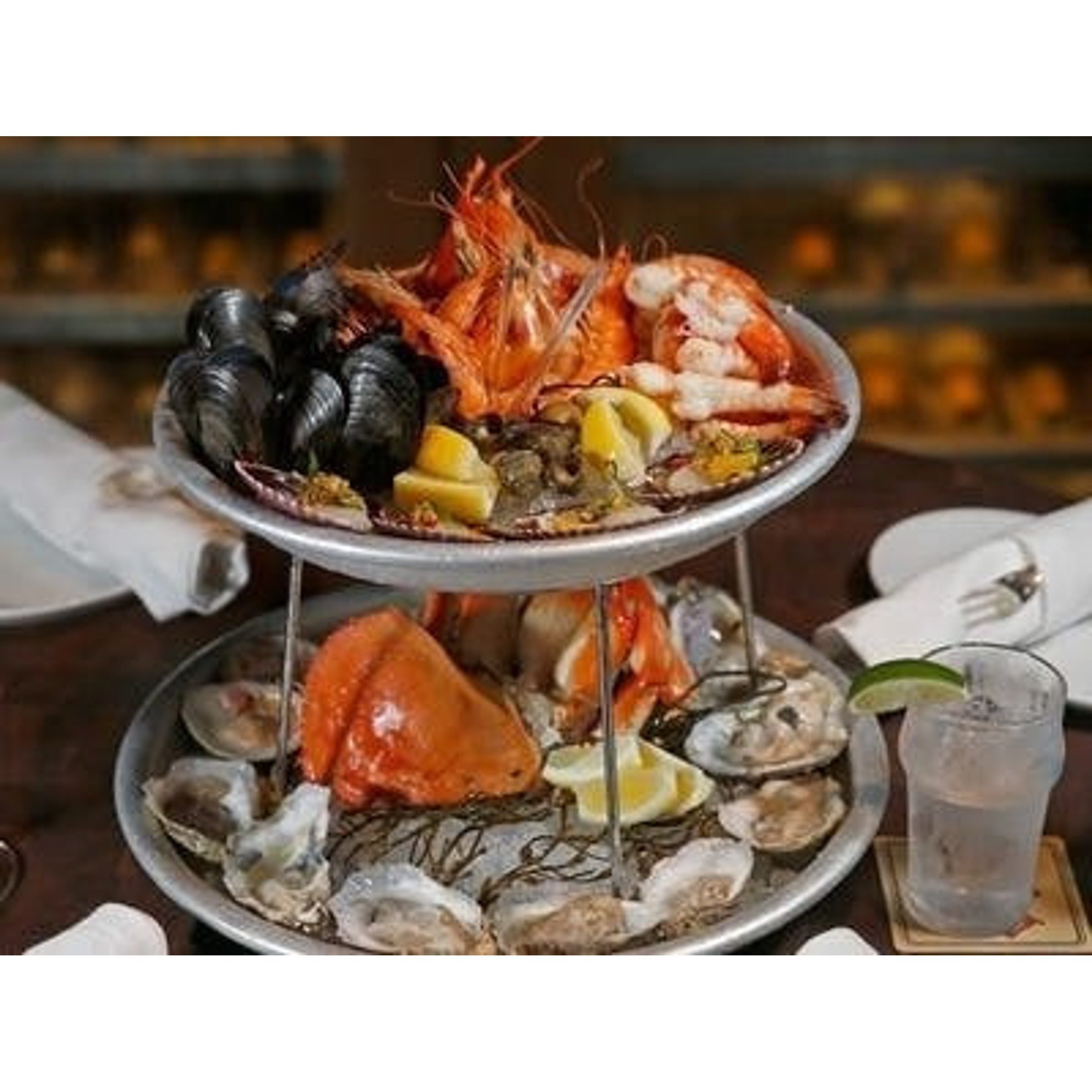 Set Soporte + 2 Bandejas Redonda Aluminio Mariscos Restauran 6
