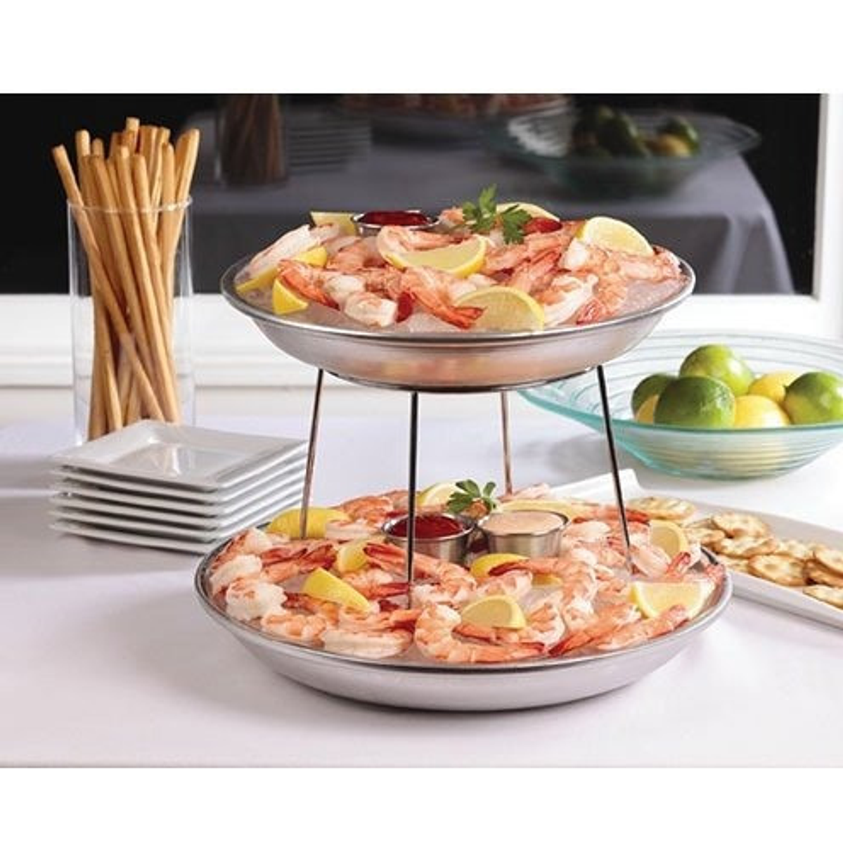 Set Soporte + 2 Bandejas Redonda Aluminio Mariscos Restauran 7