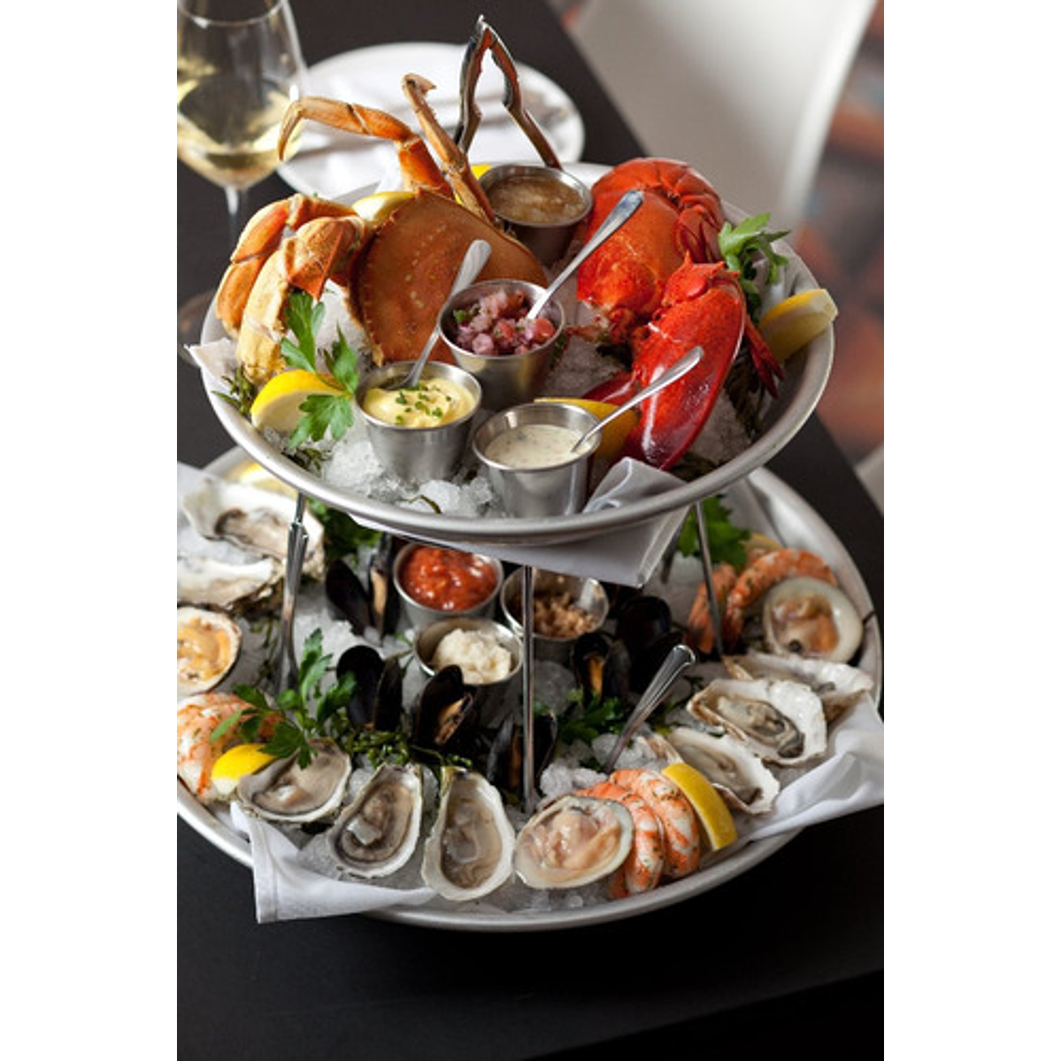 Set Soporte + 2 Bandejas Redonda Aluminio Mariscos Restauran 8