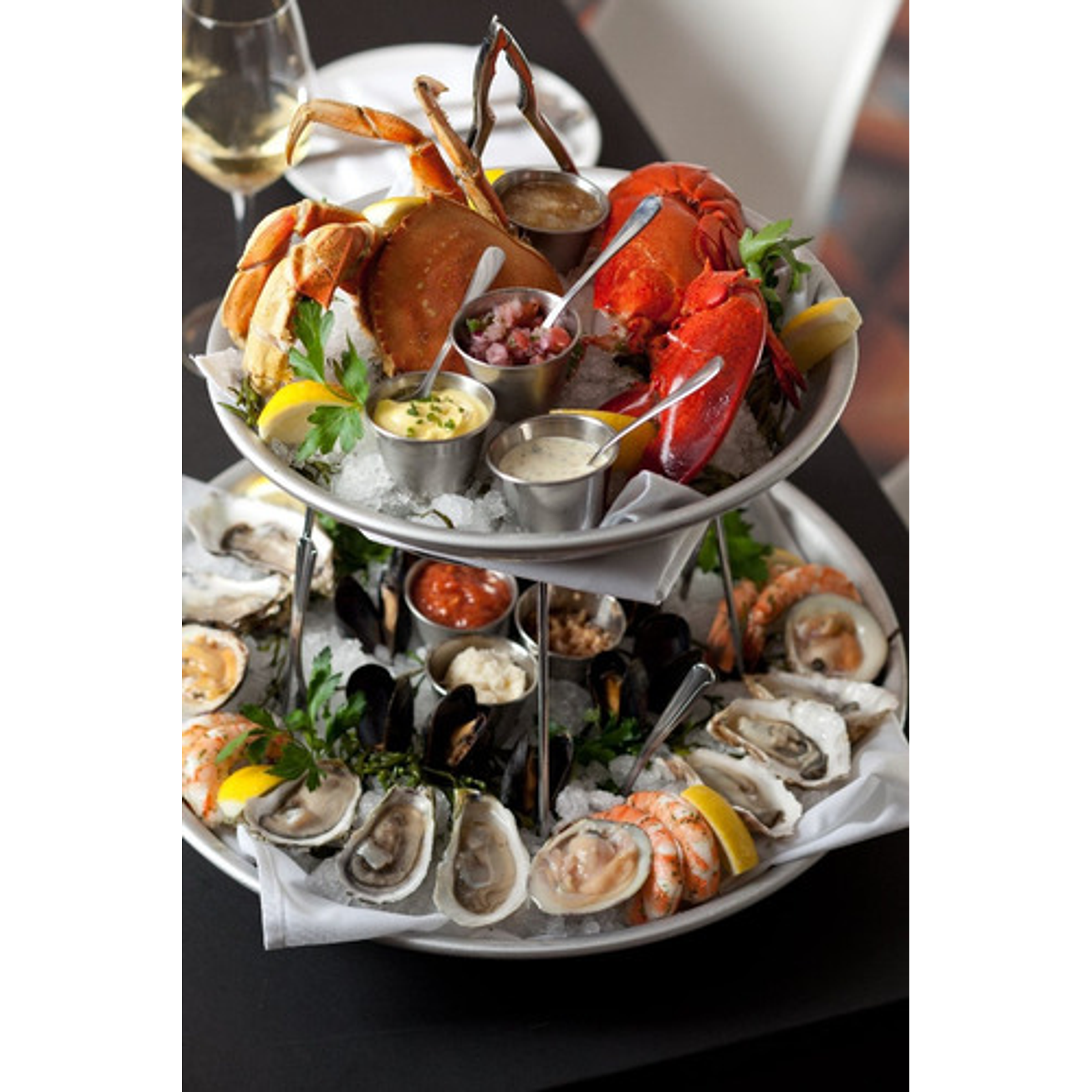 Set Soporte + 2 Bandejas Redonda Aluminio Mariscos Restauran 8