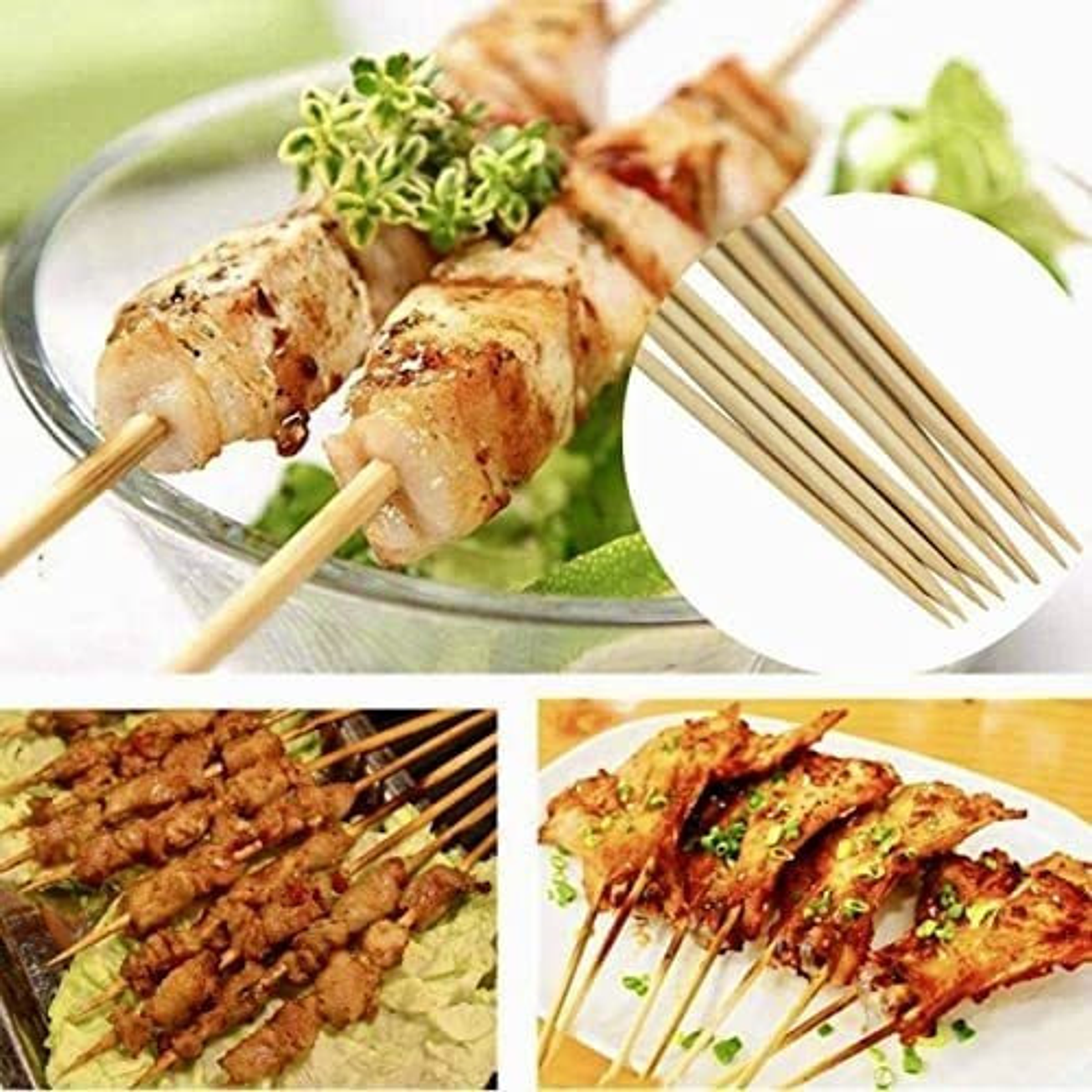 100 Pinchos Chuzos Brochetas Bambú Madera Natural De 25cm 5