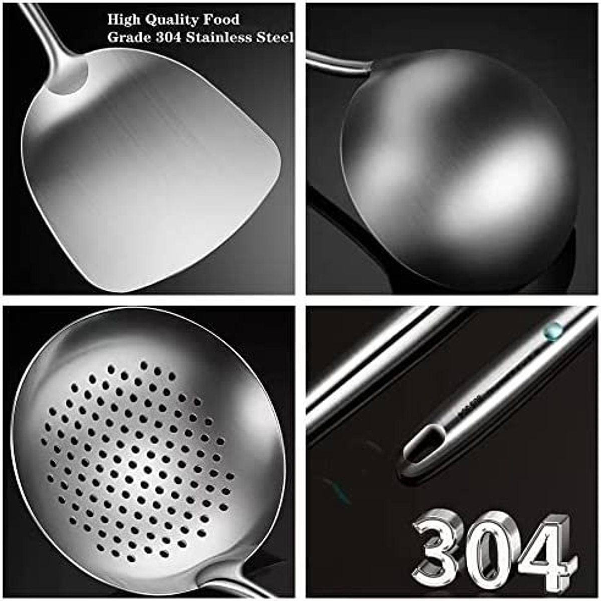 Set Wok Chef Pro Espátula Cucharón Espumadera Acero Inox 2