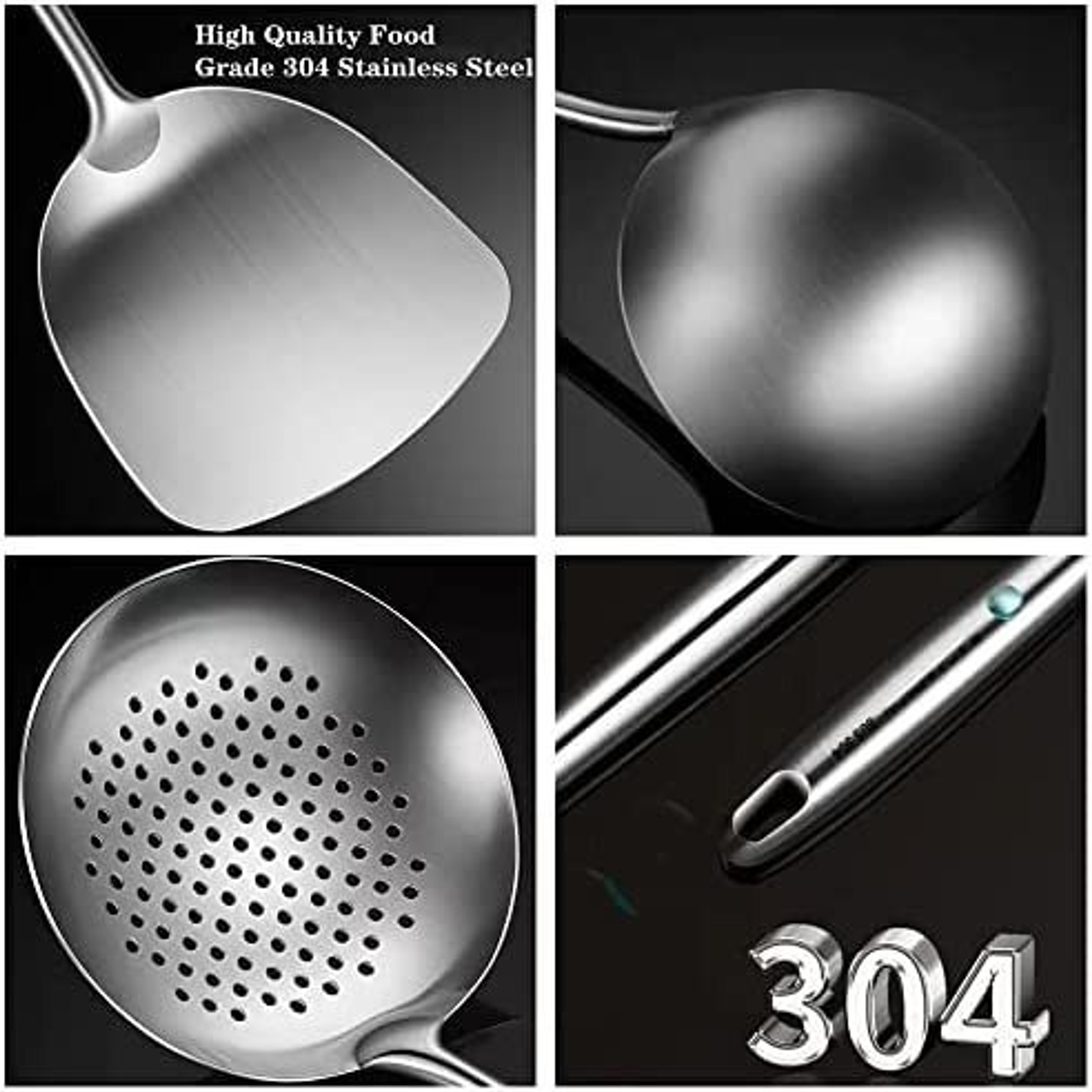 Set Wok Chef Pro Espátula Cucharón Espumadera Acero Inox 2