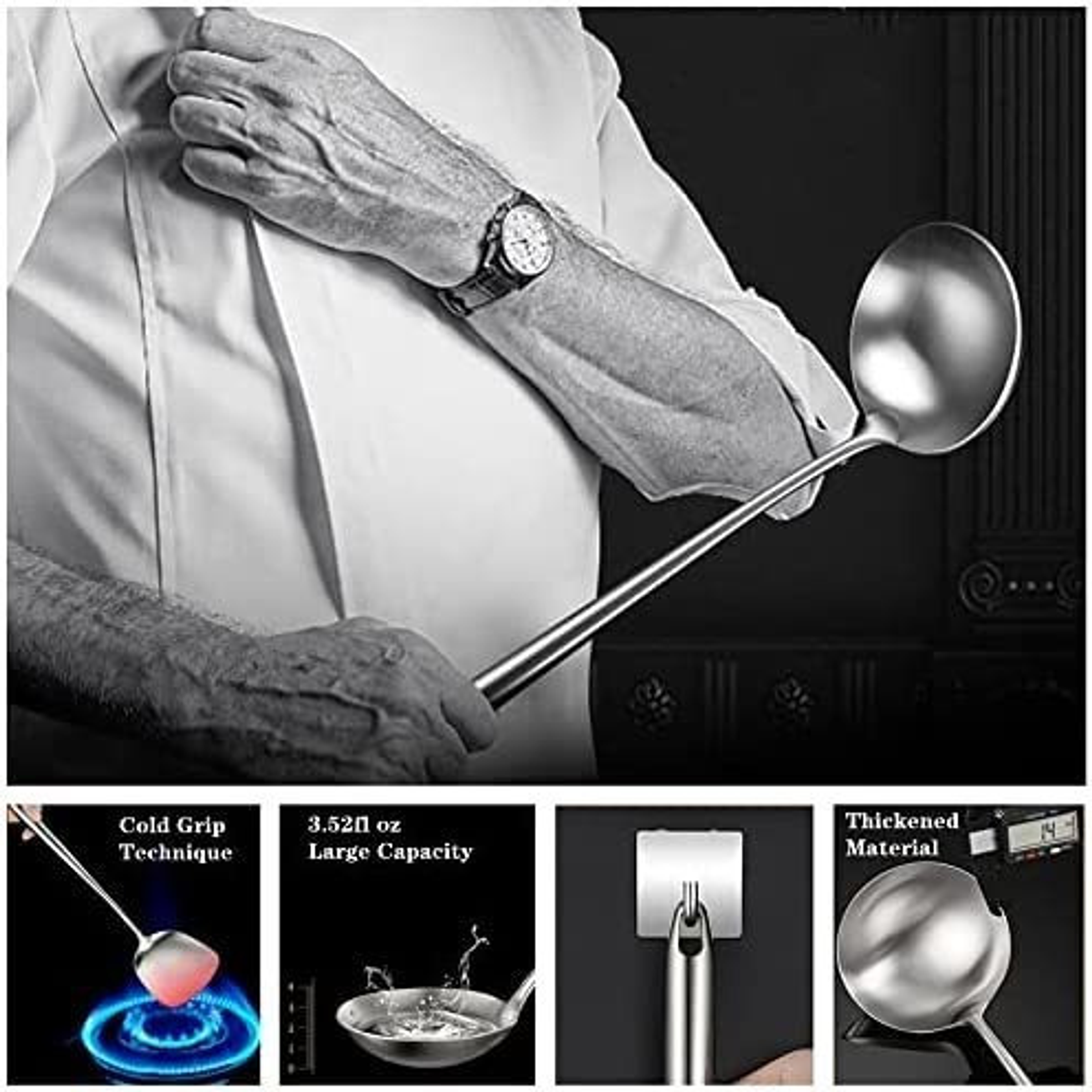 Set Wok Chef Pro Espátula Cucharón Espumadera Acero Inox 4