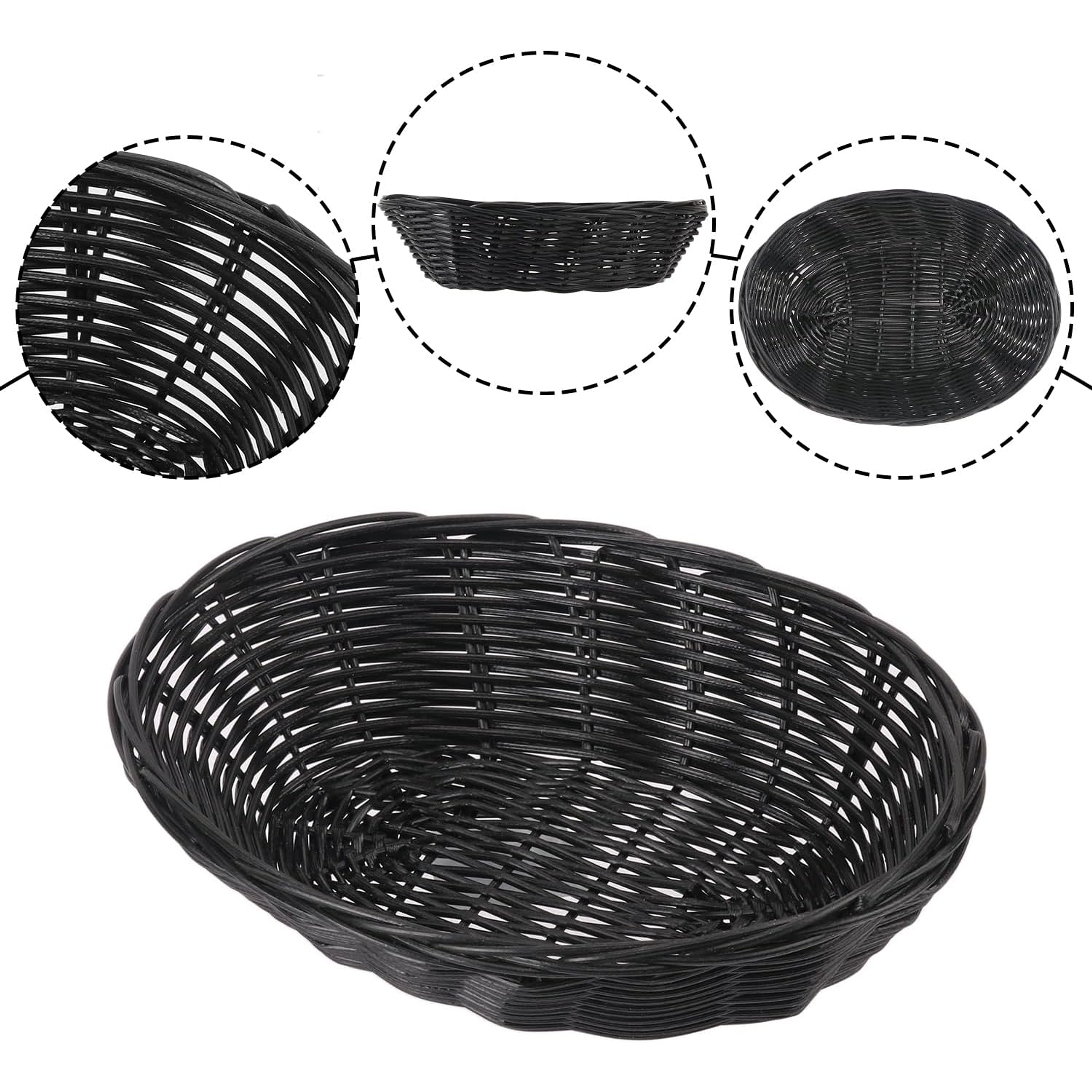 20 Cestas Ovaladas de Mimbre Polietileno – 9.2” x 6”  Color Negro 4