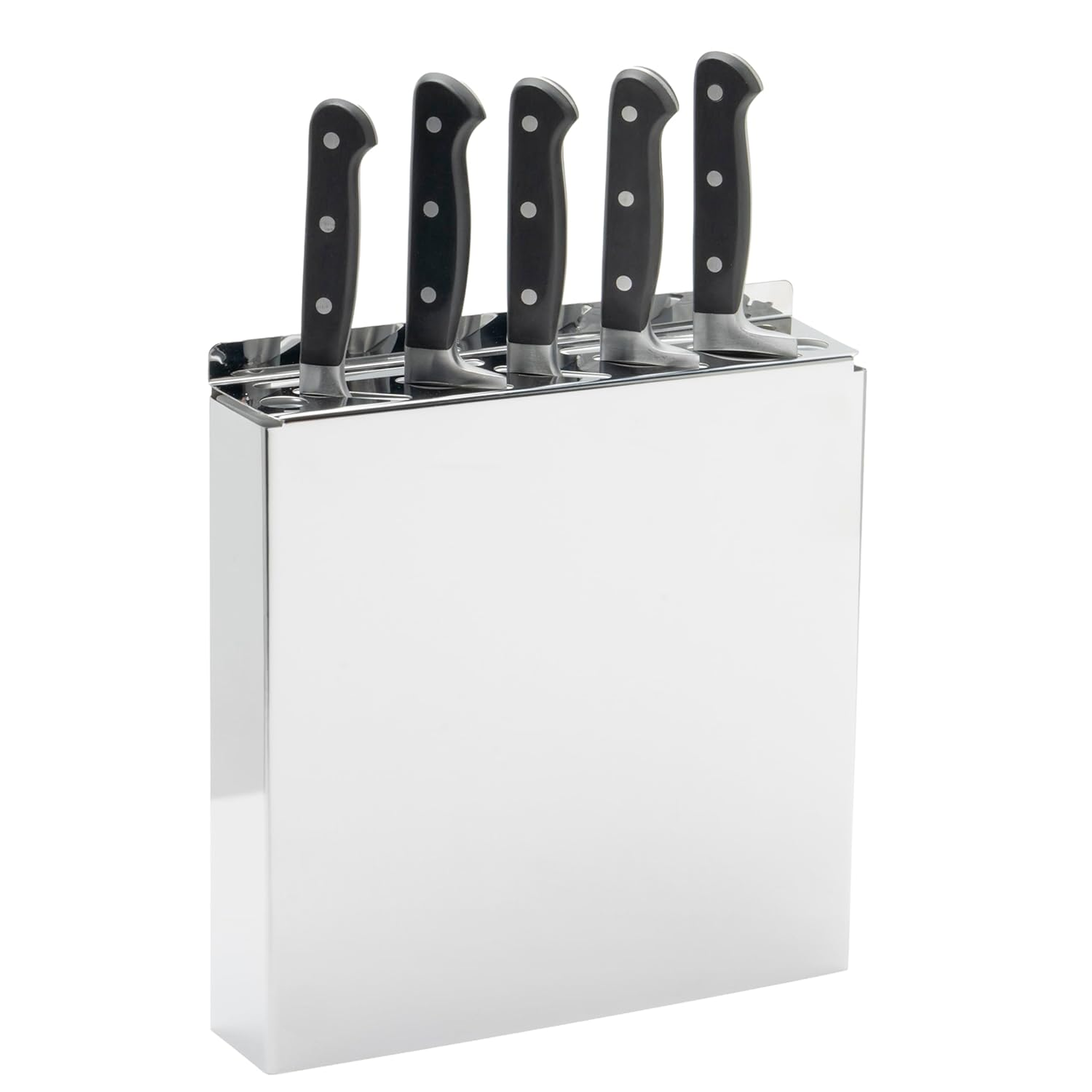 Estante para Cuchillos de Acero Inoxidable  – 7 Ranuras + 2 para Afiladores, Montaje Seguro y Compacto  3