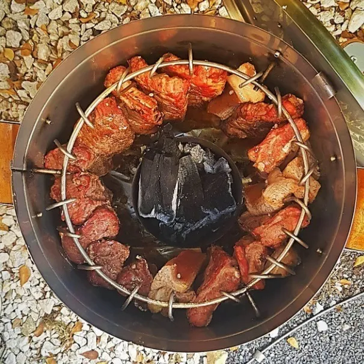 Barril Asador Grande en Acero Inoxidable Parrilla Removible + 10 Ganchos  6