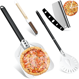 Set Pro Pizzería Horno de  Pizza - Palas Cepillo y Cortador De Pizza – 4 piezas