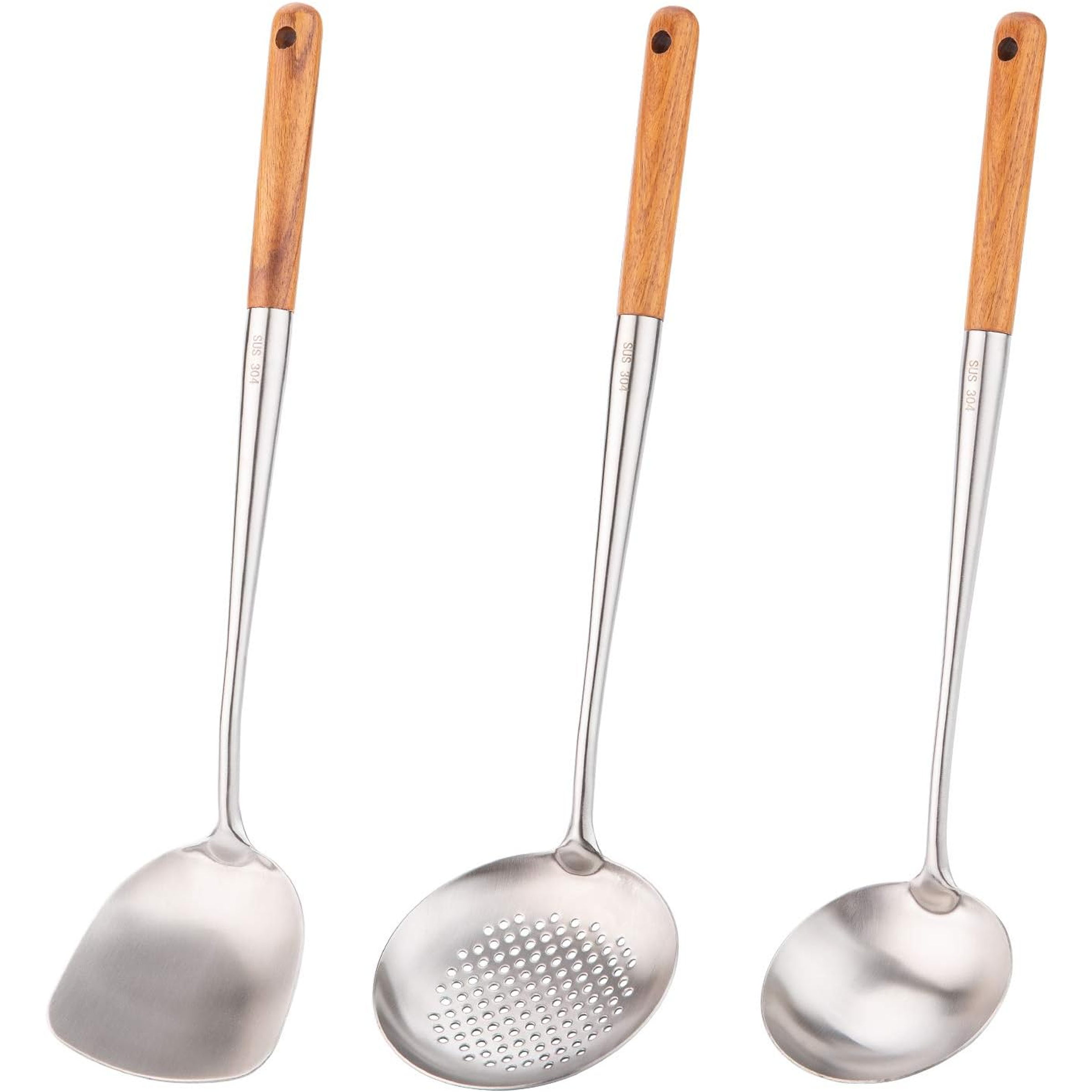Set Wok Chef Pro Espátula Cucharón Espumadera Acero Inox 1