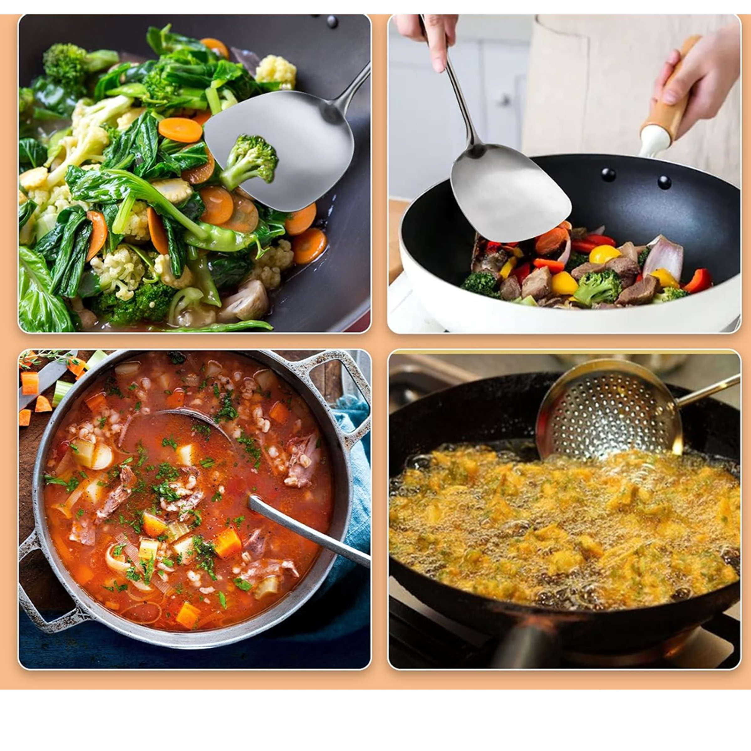 Set Wok Chef Pro Espátula Cucharón Espumadera Acero Inox 6