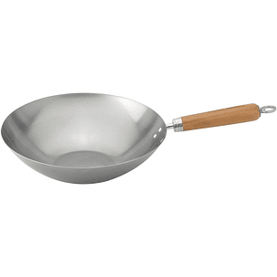 Wok Pro Acero Al Carbono 30cm Martillado A Mano Mango Madera